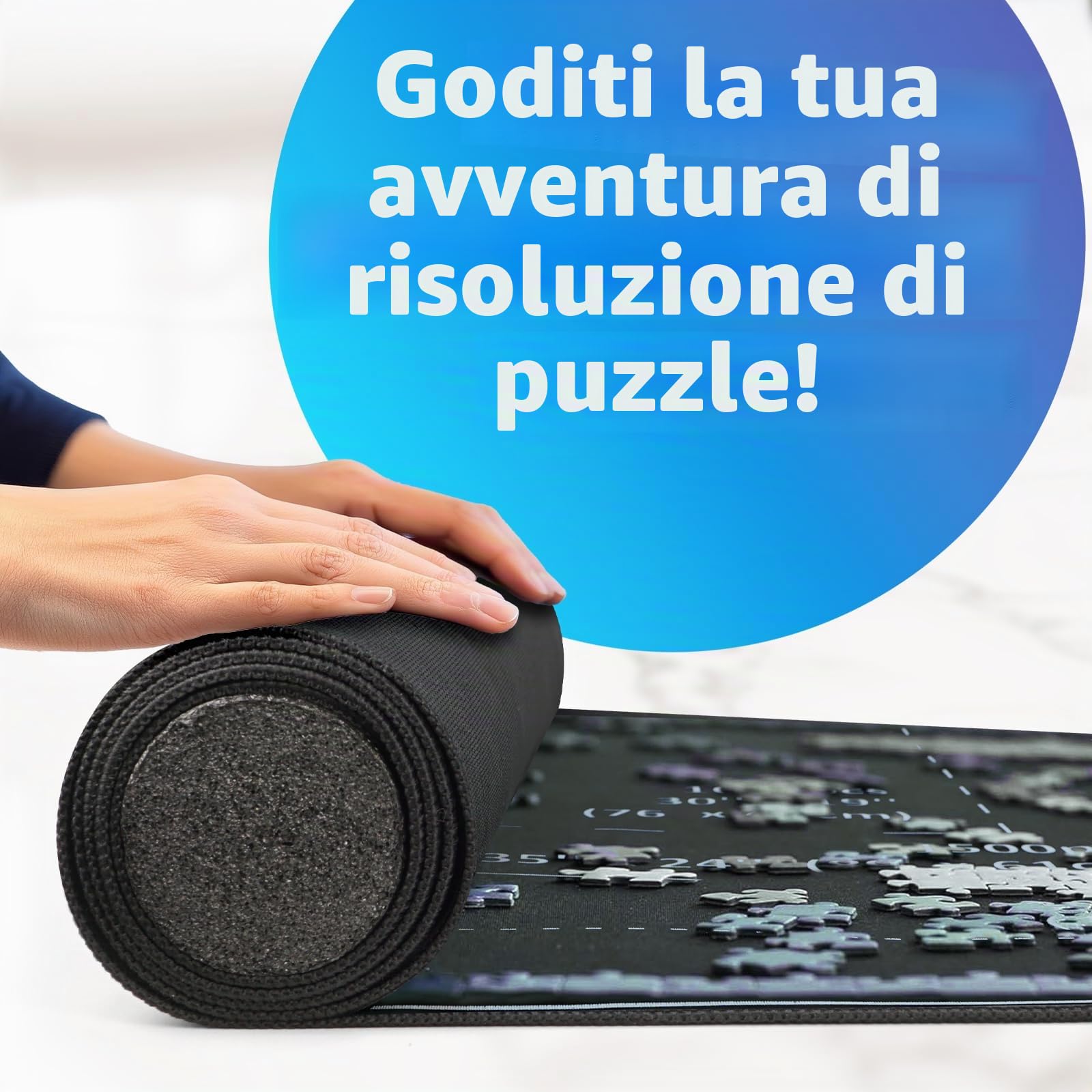 Tappeto per Puzzle Fino a 3000 Pezzi con Base in Gomma Antiscivolo - 150 x 95cm per 1000/1500/2000 e 3000 Pezzi, Design Arrotolabile in Secondi, Completto di 8 Vassoi e Borsa