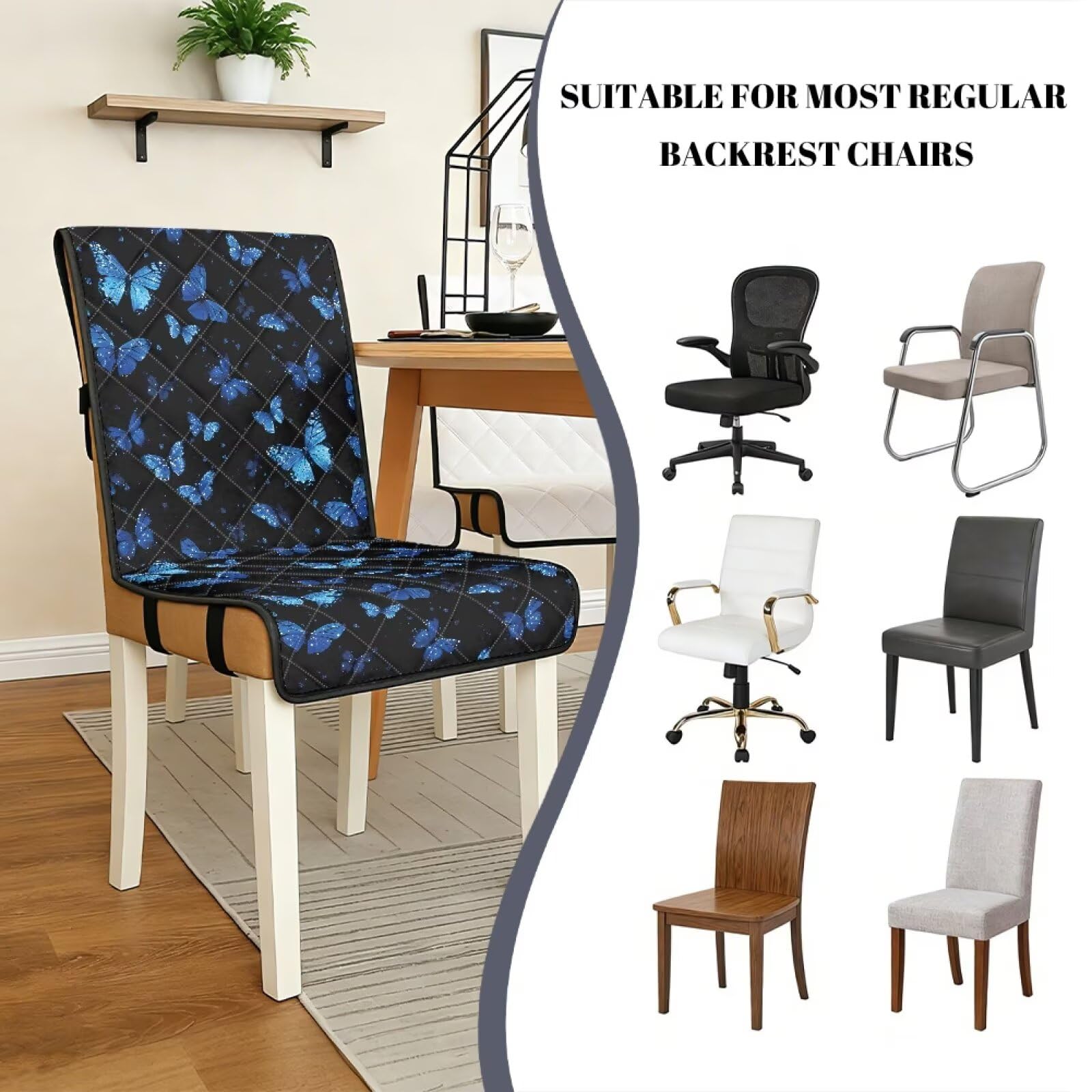 Federa trapuntata per sedia da pranzo con stampa a pois blu, 4 pezzi, antiscivolo, antimacchia, con fascia elastica, per casa, ristorante