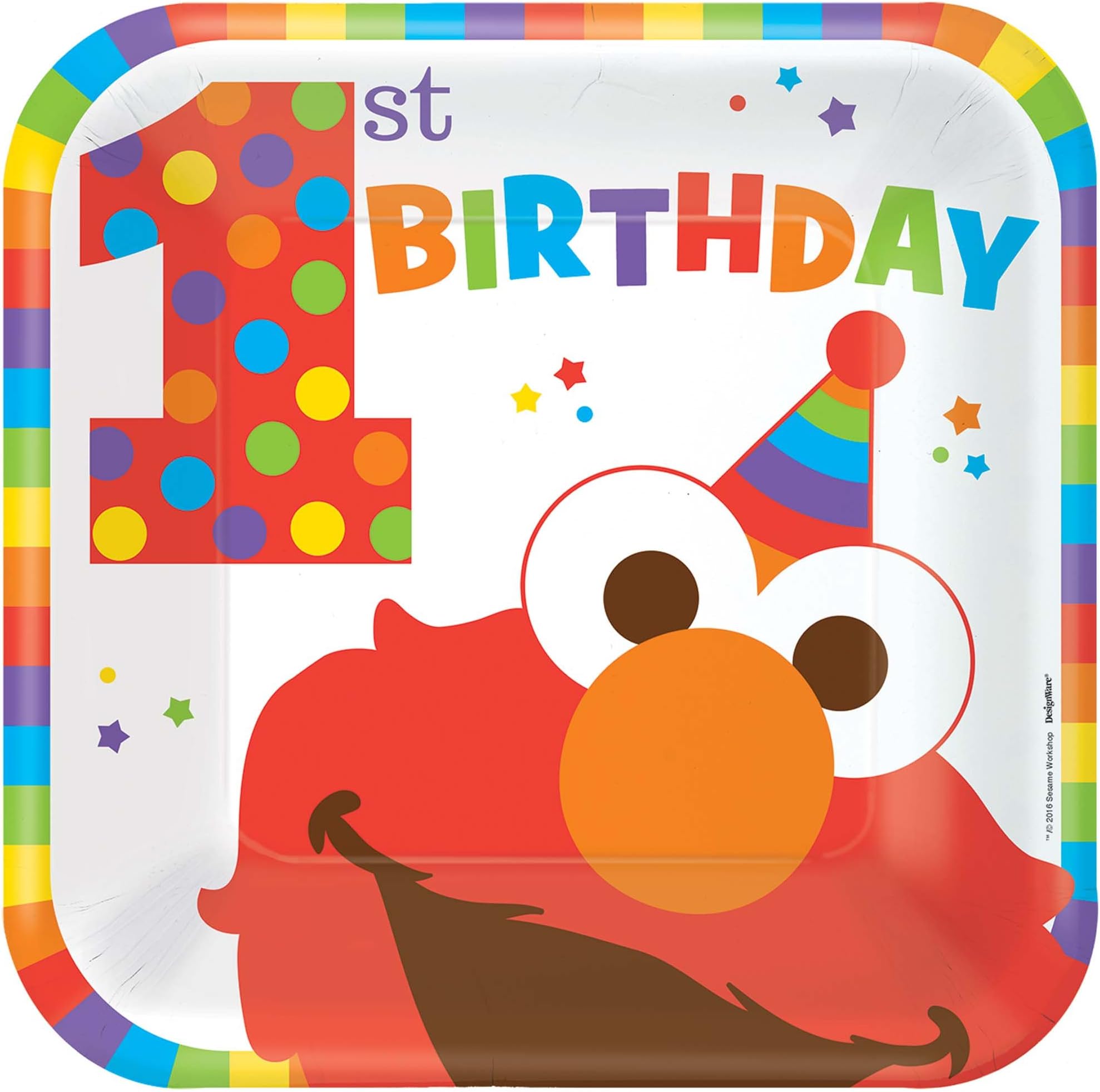 amscanSesame Street Elmo Turns One Square Plates - 9" Pack of 8