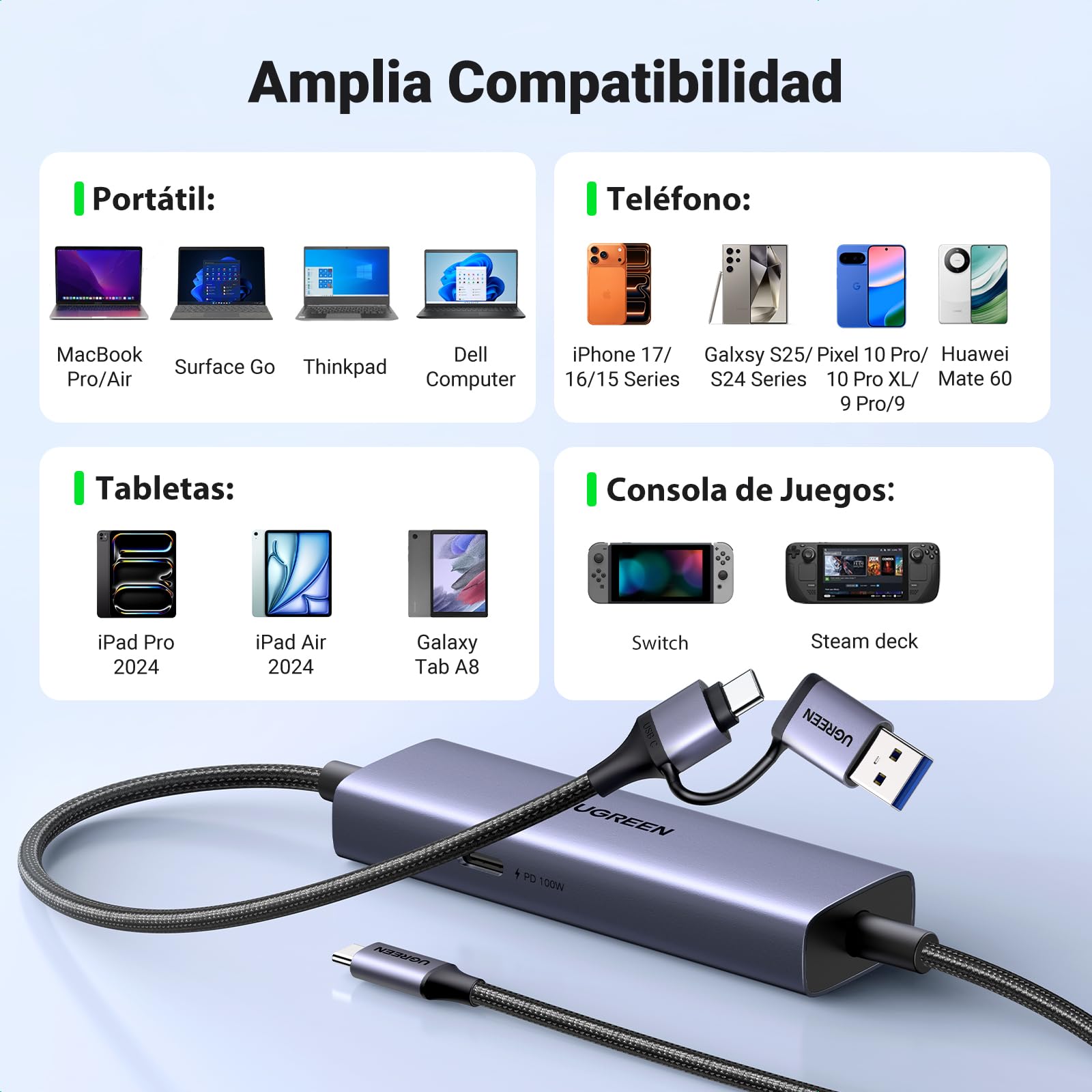 UGREEN Capturadora Vídeo HDMI USB C 3.0 4K 30Hz PD 100W Tarjeta Captura 2K 1080P 60FPS Grabación de Streaming en Bucle Compatible con Switch PS5 PS4 Xbox TV Stick DSLR iPad Pro PC