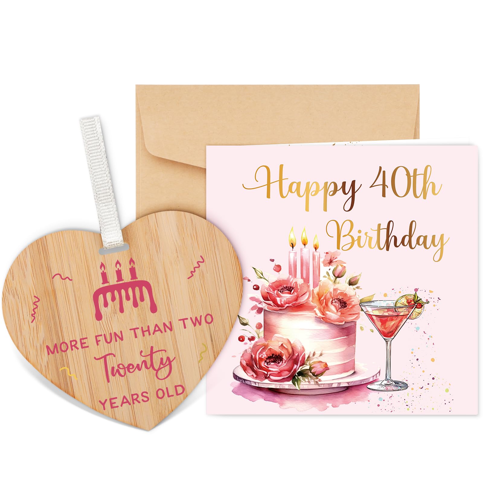 Welsky 40th Birthday Card, 40th Birthday Card Gifts Women with Wooden Plaque, Fortieth Birthday Cards for 40 Year Old Women Female Mum Friends Sister Wife Girlfriend Teacher