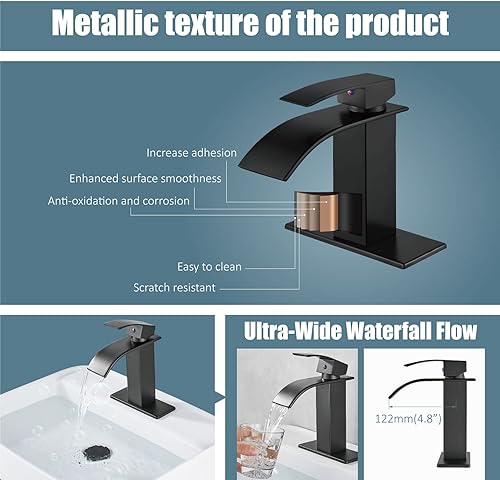 Miniatura 3 de Aolemi Grifo de baño de una sola manija, montaje en cubierta de 1 agujero, montaje en cubierta, lavabo mezclador de lavabo con placa de cubierta y