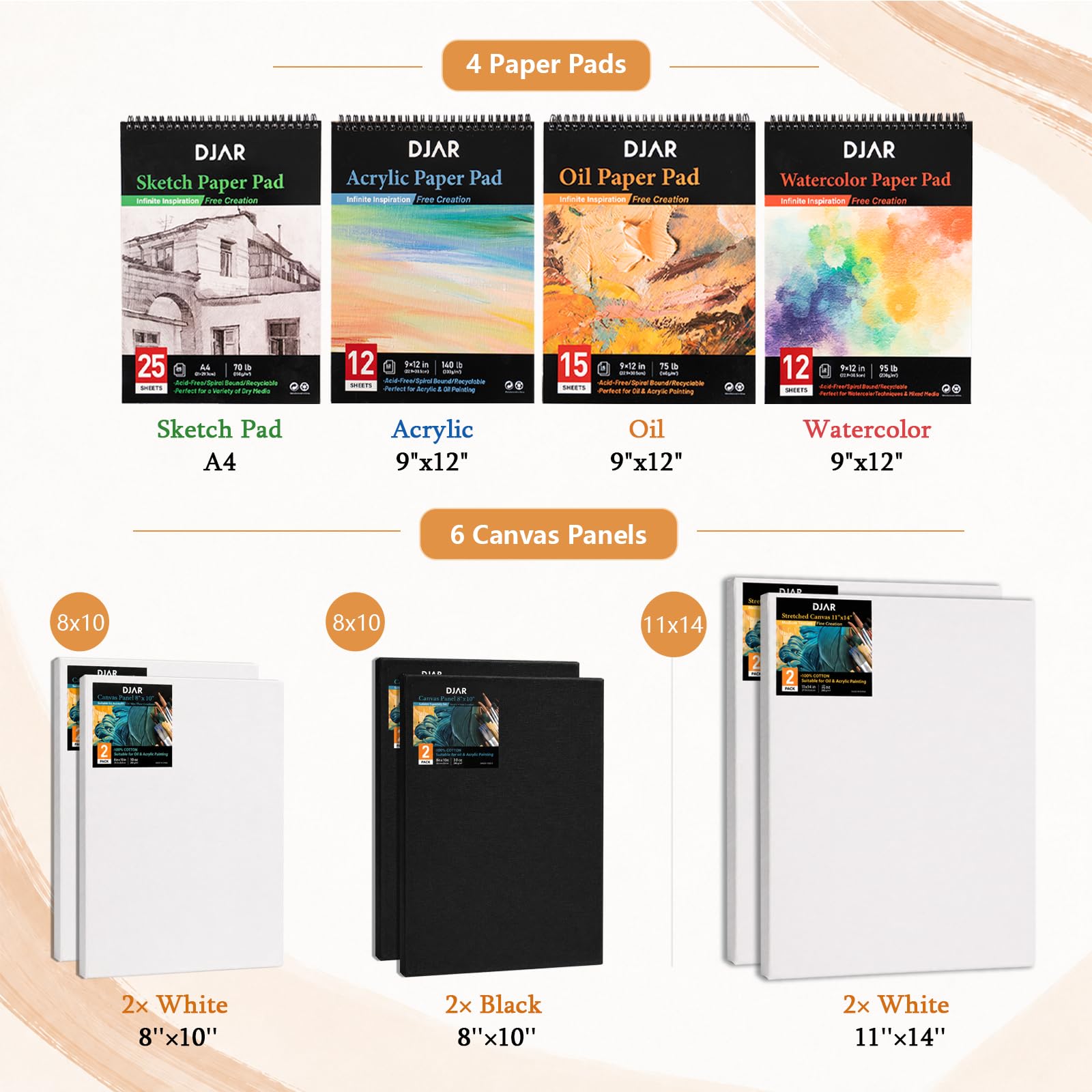 DJAR Set di Pittura Completo 174 pz con Cavalletto da Tavolo, Kit Definitivo Acrilico, Acquerello e Olio, 96 Colori per Principianti, Professionisti e Artisti