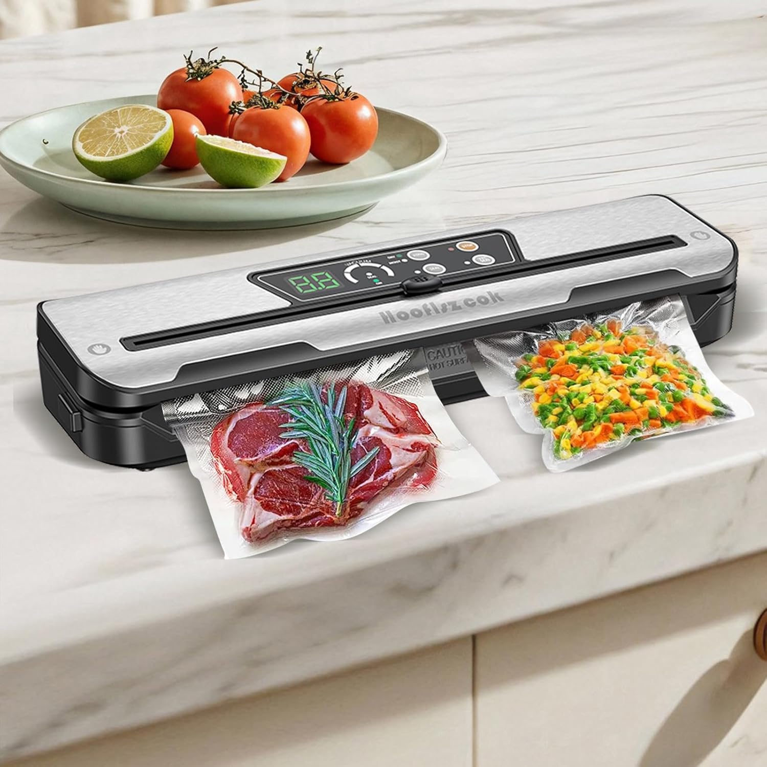 Vacuum Sealer Machine for Food with Built-In Cutter: 8-in-1 Food Sealer Vacuum Sealing for Liquid/Dry/Moist Saver,Manual/External Suction,Countdown Display,Stainless Steel,Starter Kit