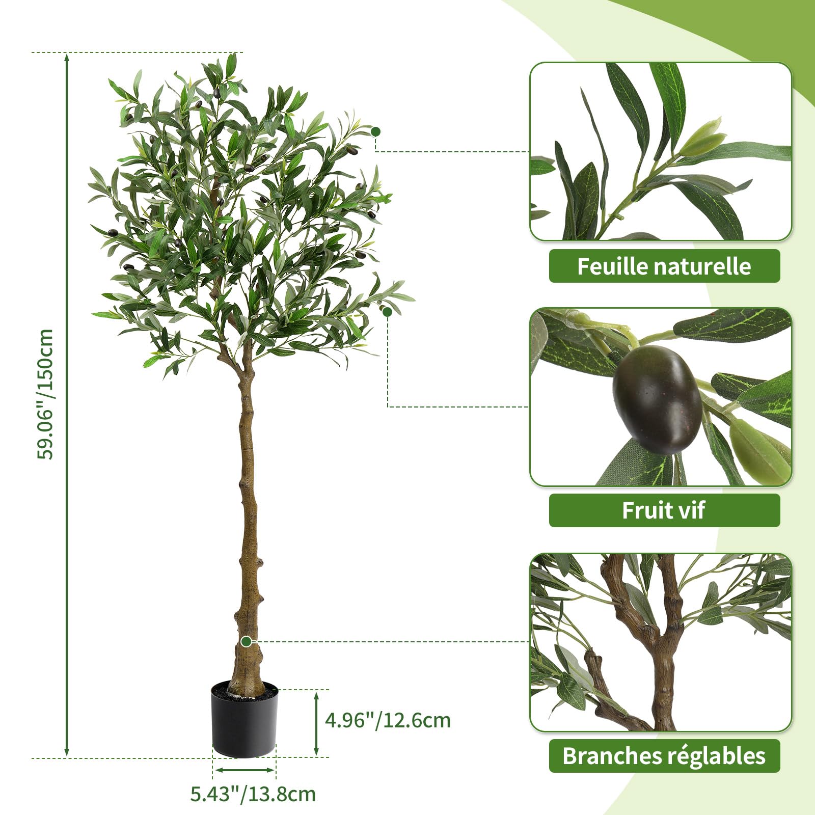LEADZM Olivier Artificiel 150 cm Décoration Intérieur - Arbre Faux Oliviers en Plastique Haute Oualité Plante Artificielle (150cm)