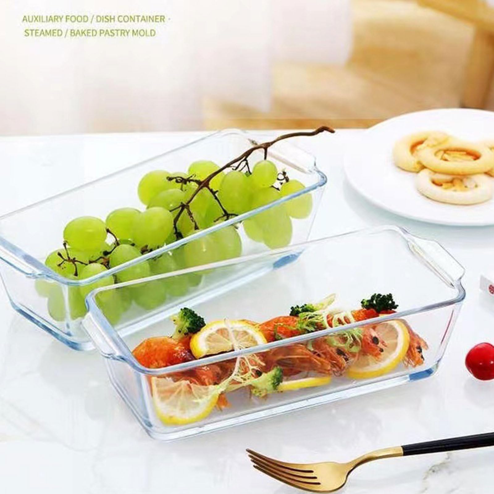 Molde para pan de vidrio de borosilicato alto con tapa de 27 x 14 x 7 cm para hornear pasteles y mantener la cocina de alimentos E