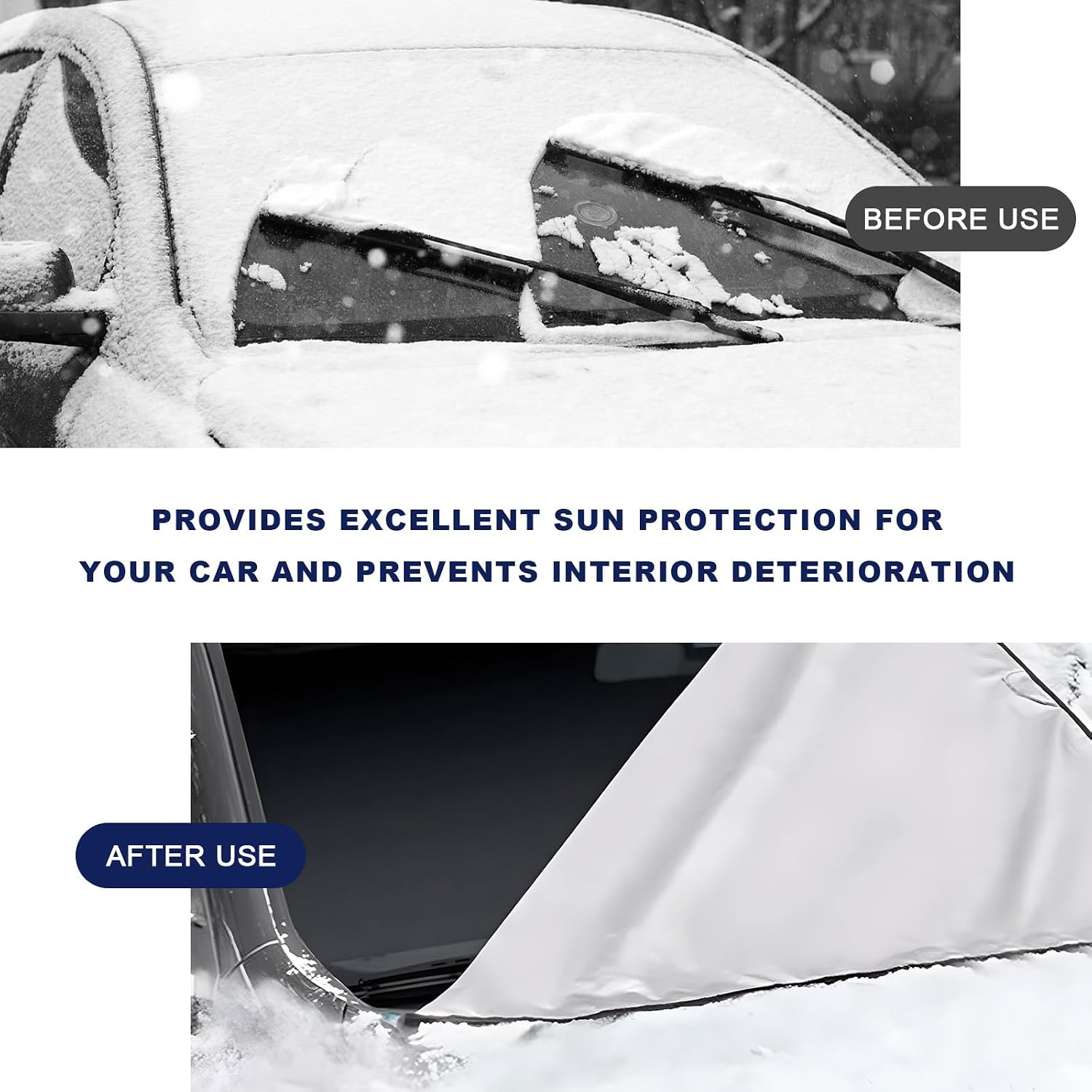 Car Windshield Snow Cover, Waterproof Anti-Theft Auto Rear Windshield Freeze Protector with Hook, Multi-Purpose Ice Snow Cover Winter Car Accessories for Frost Sun Protection