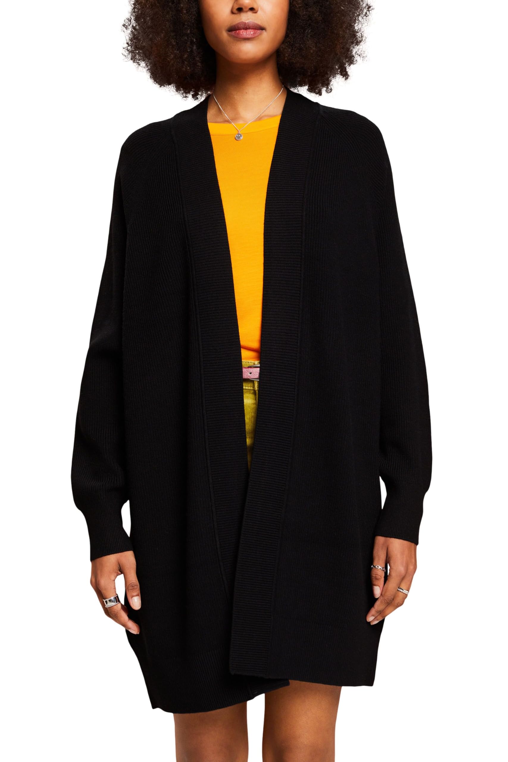 ESPRIT Women's 103EE1I344 Cardigan Sweater, 001/BLACK,
