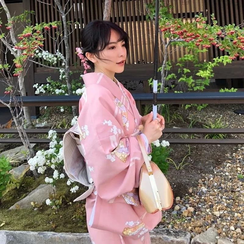 BIVOO Kimono-Bademantel-Kostüm, traditionelle Damen, süßes Kleid, Blüten-Satin-Bademantel-Kimono, japanisches Kimono-Kleid