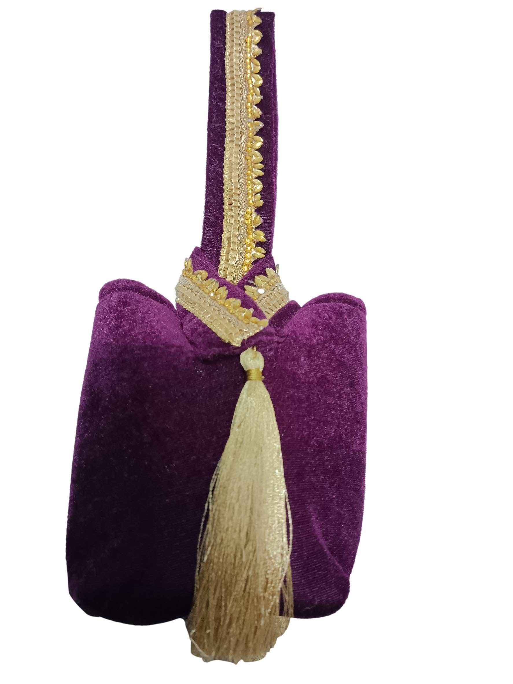 Ethnic Handbags for Women Regal Velvet Pouch Bag handcrafted Lace Work Strap with Golden Tassel Embelishment-image-48