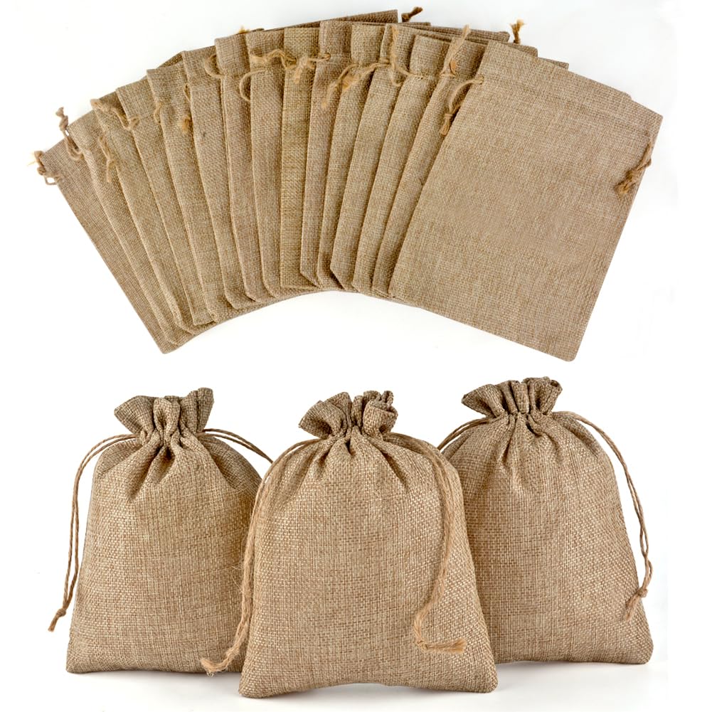 20 Pezzi Sacchetti Juta, Sacchetti di Iuta 17x23 cm, Sacchetti Regalo con Coulisse, Vintage Biancheria Borse Borse da Regalo Tela da Imballaggio Sacchetto dei Monili Candy Bags, Cachi