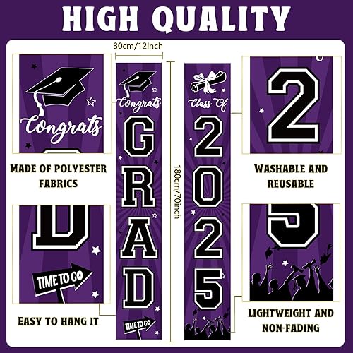 Miniatura 10 de Cartel de graduación 2023 para la clase de 2023, letrero de felicitación para porche, suministros de decoración de bienvenida para colgar en la