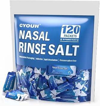 120PCS Vacuum-Packed Nasal Saline Rinse Packets, 2.34g Neti Pot Salt, Sinus Relief | Sinus Care, Individually Wrapped for Adults & Kids