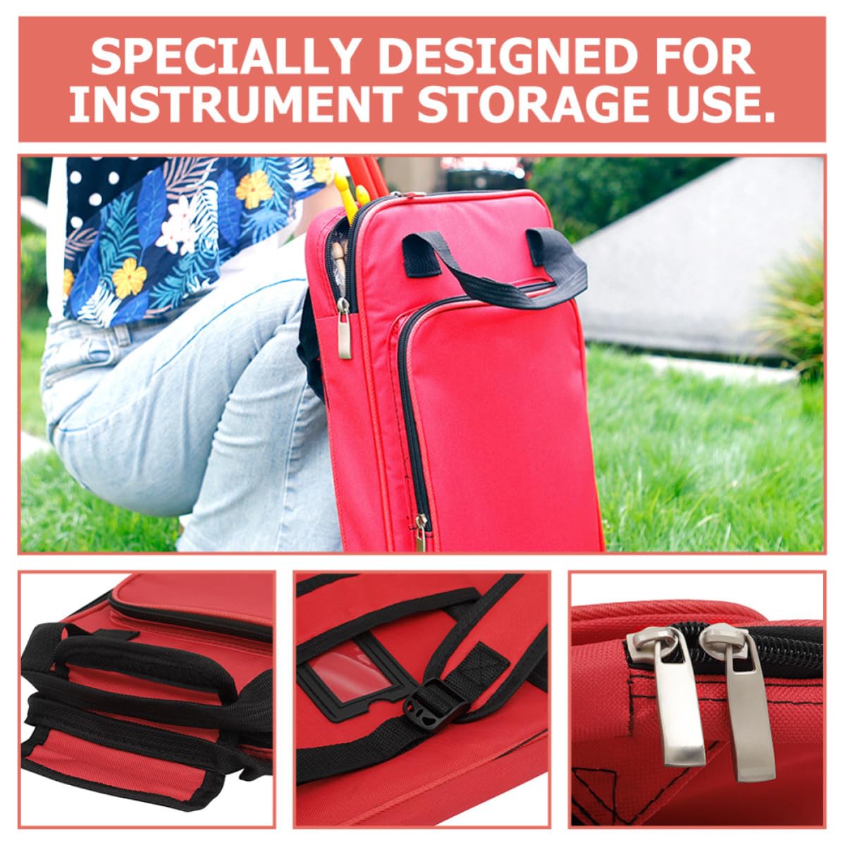 Bolsa para Salas de Transportar de y para Presentaciones de Práctica Fácil Roja Algodón Oxford Baquetas Batería
