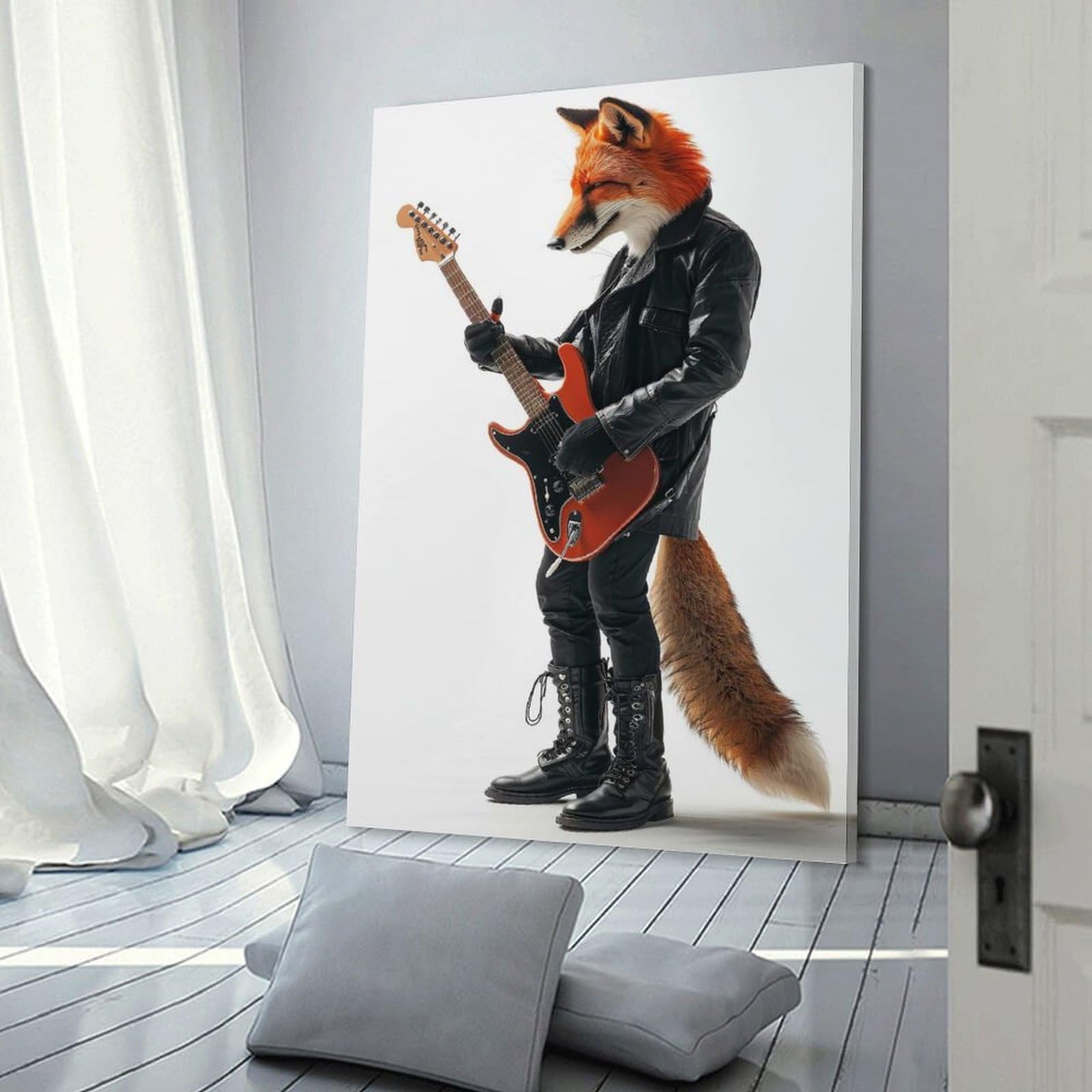 Junmoney Fox Guitar Canvas Art Print, 24x36inch(60x90cm), for Wall Displays, Bedrooms Or Room Updates, Home Wall Art for Statement Displays