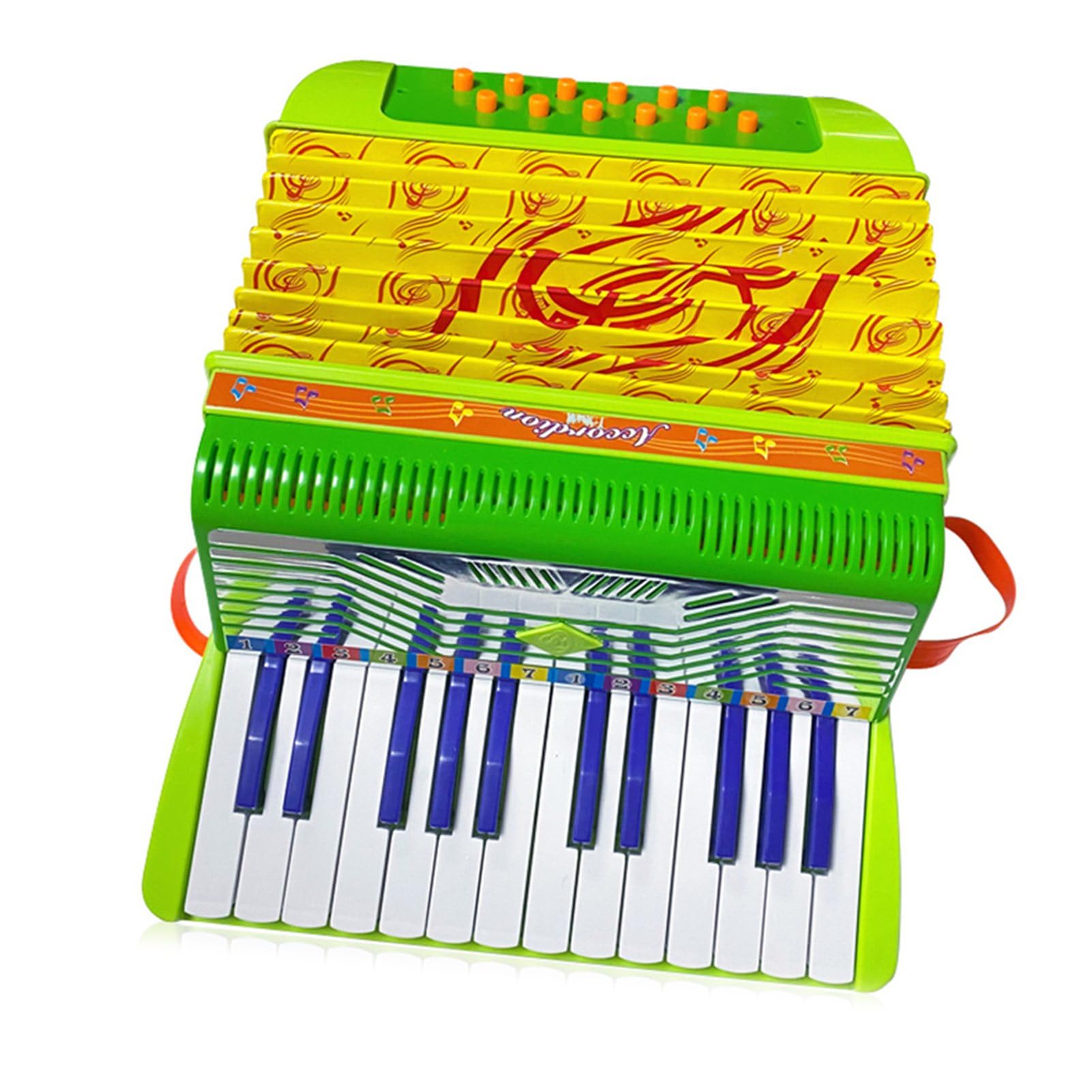 Acordeón de 24 Key 12-bass, Aprendizaje Fácil, Sonido Fantástico, Material Ecológico, Acordeón ABS para Principiantes, Rendimiento, Práctica, Incluye Correa (GREEN)