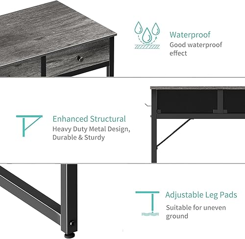 Miniatura 41 de Lufeiya - Escritorio pequeño para computadora para dormitorio, oficina en casa, 2 cajones de tela de almacenamiento y bolsa, mesa de estudio para