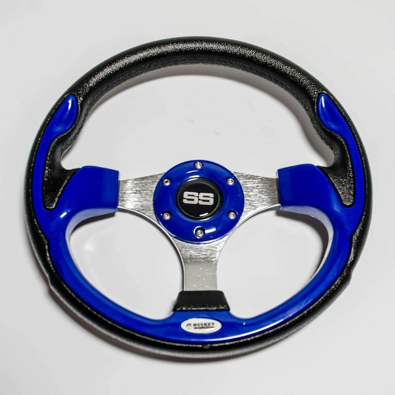 Huskey 12.5 Inch Cobalt Blue Golf Cart Steering Wheel Compatible with Club Car,EZGO/Yamaha,Racing Style,Classic SS Center Logo, Aluminum Spokes and Anti-Slip Grip(Adapter Required and Sold Separately)