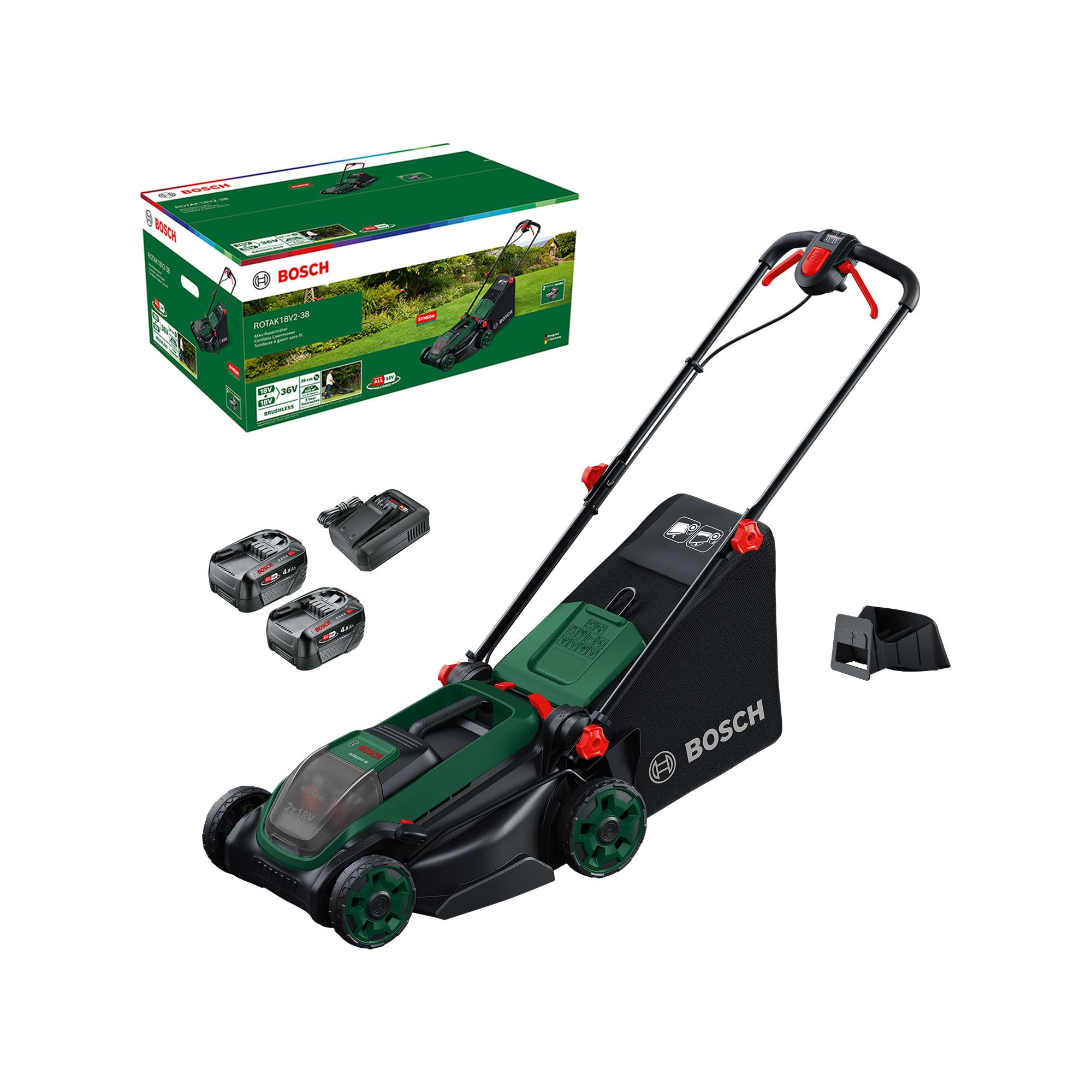 Bosch Rotak 18V-38 (2x 4.0Ah, Çift Akü) Çim Biçme Makinesi