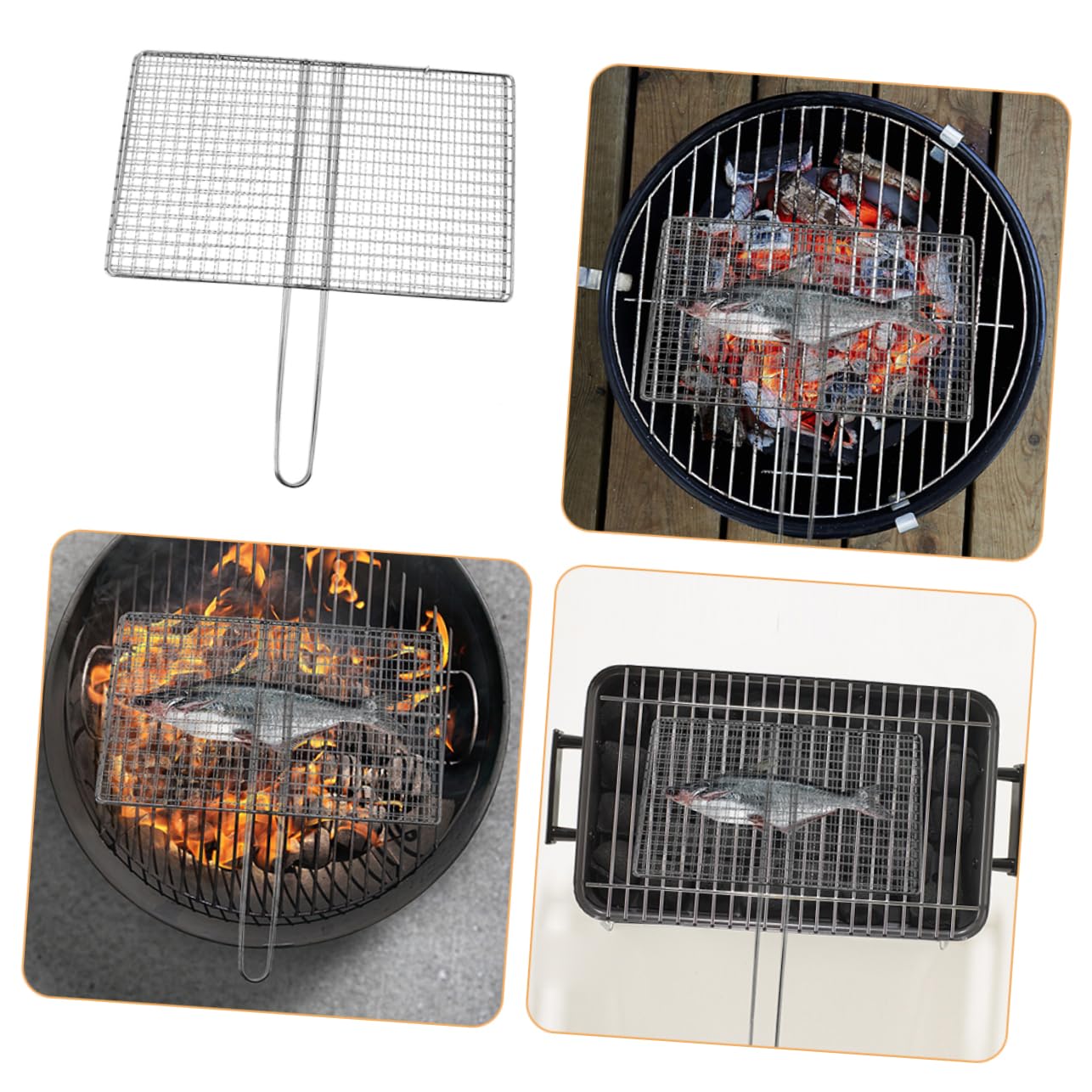 Cestello per Grigliare Pesce e Verdure in Acciaio Inox Argento | Rete a Maglia Riutilizzabile, Accessori per Vacanze Estive, Attrezzi per Barbecue da Esterno