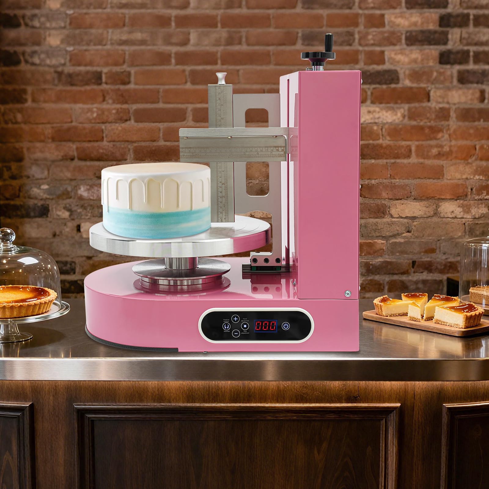 Cake Decorating Machine, Automatic Cake Cream Frosting Machine,Cake Icing Machine with Adjustable Scraper, for 4" to 12" Cake, 60-320rpm for Cake Dessert Shops, Home (Pink)