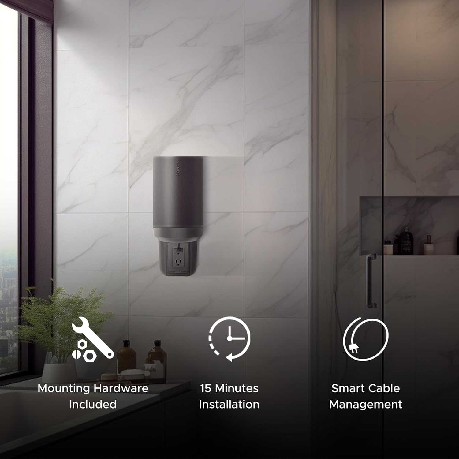 Sound Bass ERA100 Shelf Wall Outlet AC, Black, Home, Compatible with Sonos ERA 100, Plug Mount Organizer, Bathroom, Kitchen, Bedrooms, Cord Management, Easy Installation, Mounting Kit Included - Image 9