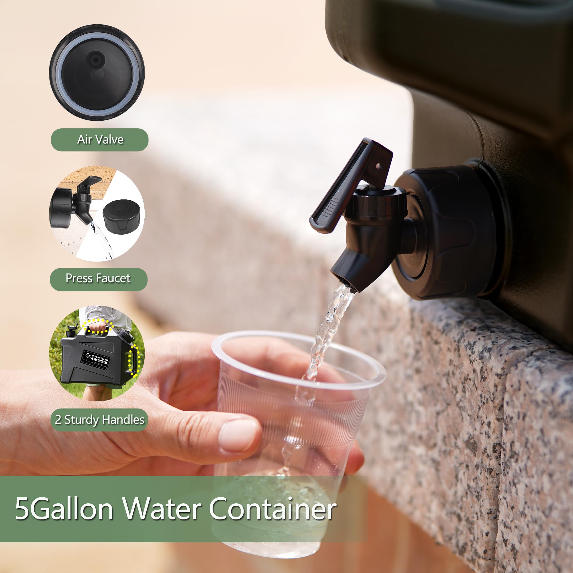 COOZMENT Tragbarer Wasserbehälter mit Zapfhahn, BPA-freier Wasserkrug, schwarzer Wassertank, multifunktionale Wasserspeicherbehälter für Camping, Outdoor, Wandern, Notfallstroage