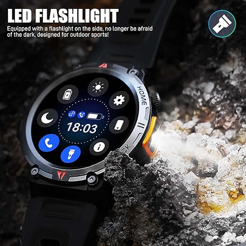 Miniatura 2 de Military Smart Watch for Men with LED Flashlight 3ATM Waterproof Tactical Smart Watch with 100+ Sport Modes 1.45 Fitness Tracker with Heart Rate