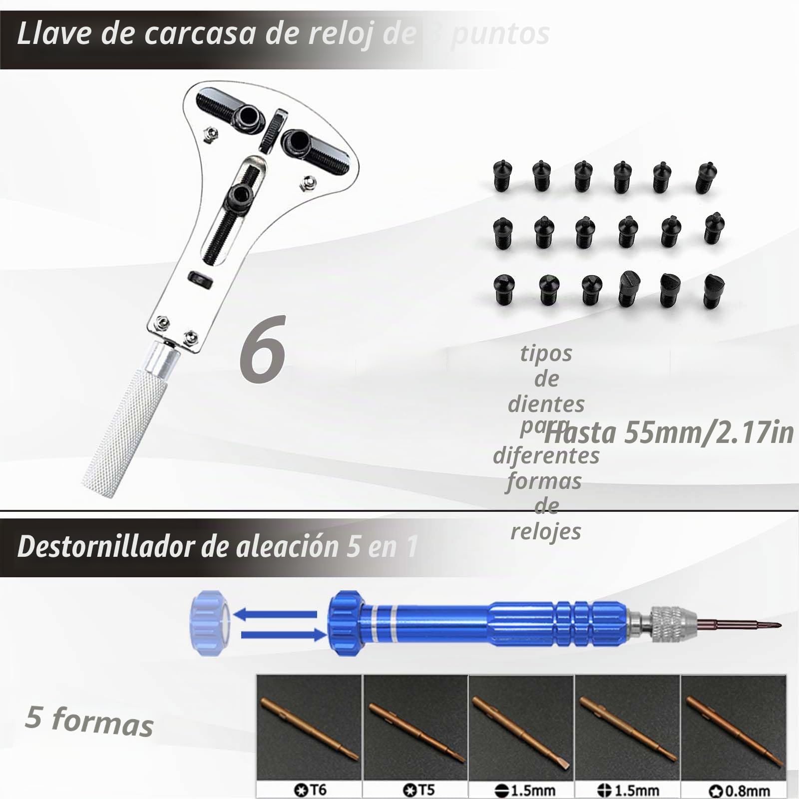 Kit Reparación Relojes, GLDCAPA Kit Profesional de Reemplazo de Baterías de Relojes, Kit de Herramienta de Remoción de Eslabones de Relojes, Juego de Prensa de Relojes con 60pcs de Baterías de Relojes