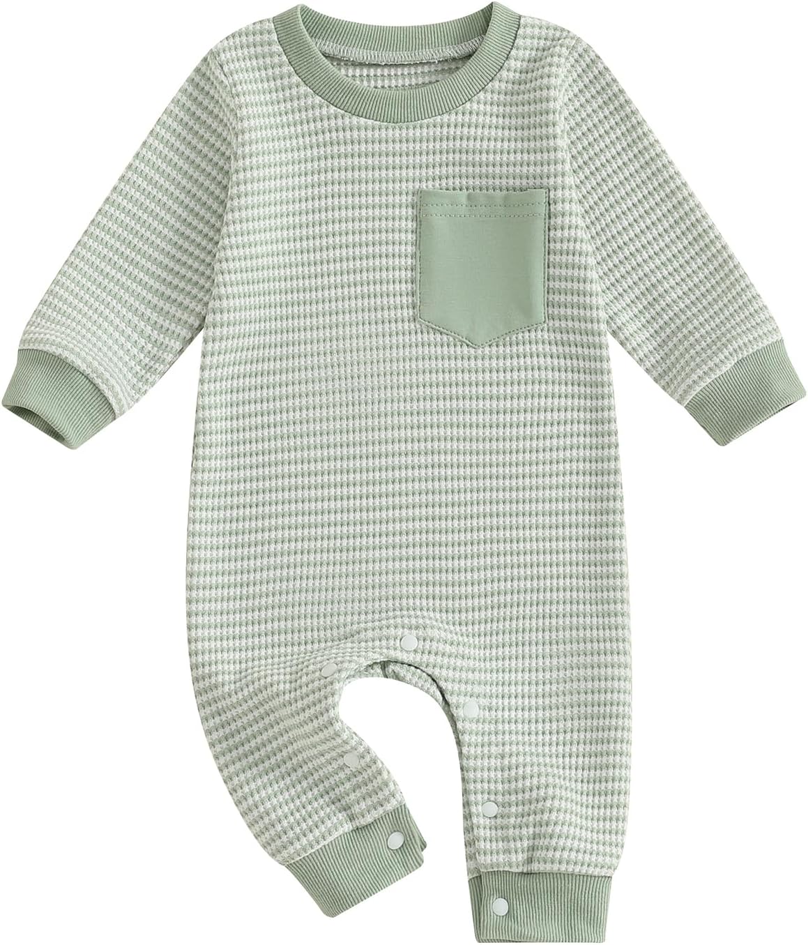 VISGOGO Newborn Infant Baby Boy Waffle Cotton Romper Clothes Onesie Stripe Jumpsuit 0 3 6 12 18 Months Long Sleeve Outfits