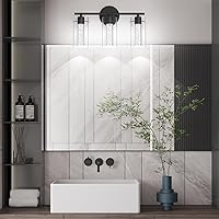 Vista 7 de Tipace Lámpara de tocador moderna, lámpara LED negra de 3 luces, accesorios de iluminación de baño de cristal sobre el espejo, accesorios