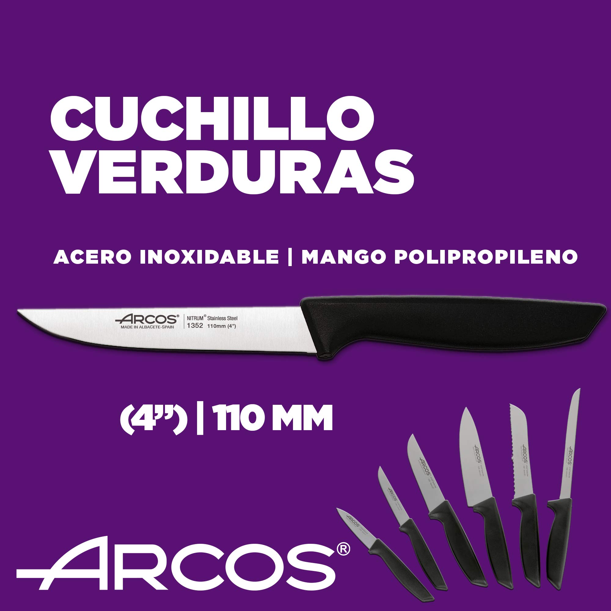 Arcos Jeu de couteaux de cuisine professionnels | Couteaux de cuisine professionnels | 6 pièces | Couteaux en acier inoxydable Poignée noire | Ustensiles de cuisine série Nice | Passe lave-vaisselle