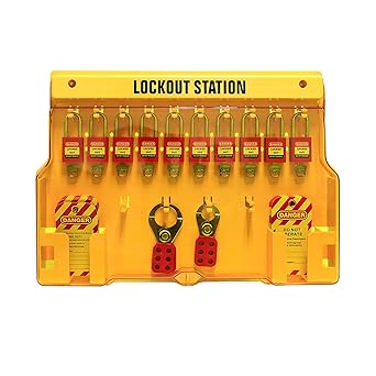 Wisamic Lockout Tagout Station with Cover, Includes 10 Key Different Padlocks, 2 Lockout Hasps, 24 Lockout Tags, 15-1/2 x 22 x 1-3/5 inch