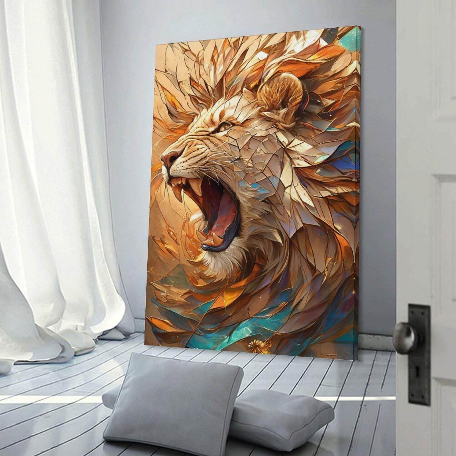 Junmoney Room Decor Wall Art Abstract Lion Roar Digital Art, 24x36inch(60x90cm), for Living Room, Lounge Or Sitting Room, Canvas Styling for A Polished Room Look