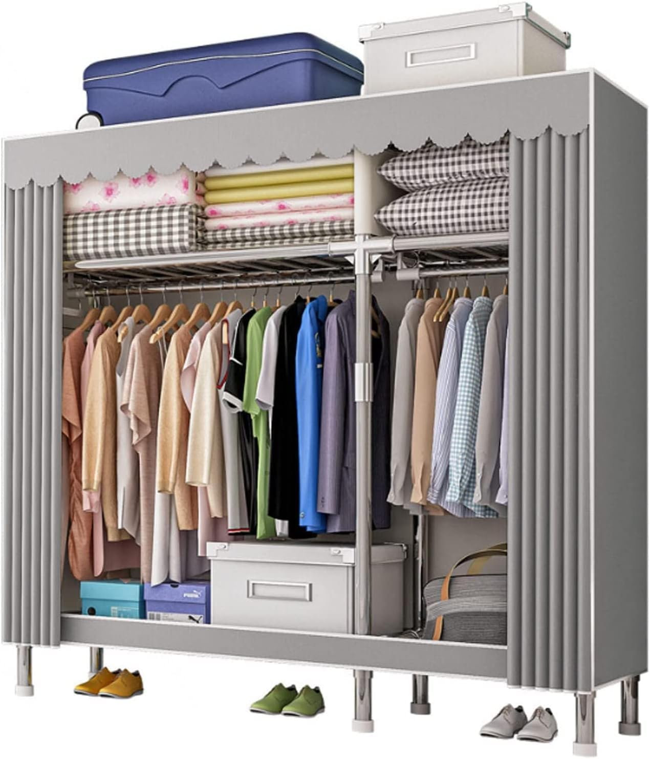DETMOL Portable Wardrobe,Clothes Closet Storage Organizer with Hanging Rail & Shelves,Foldable Closet with Cloth Cover Quick and Easy To Assemble,Strong and Durable 207x46x173cm