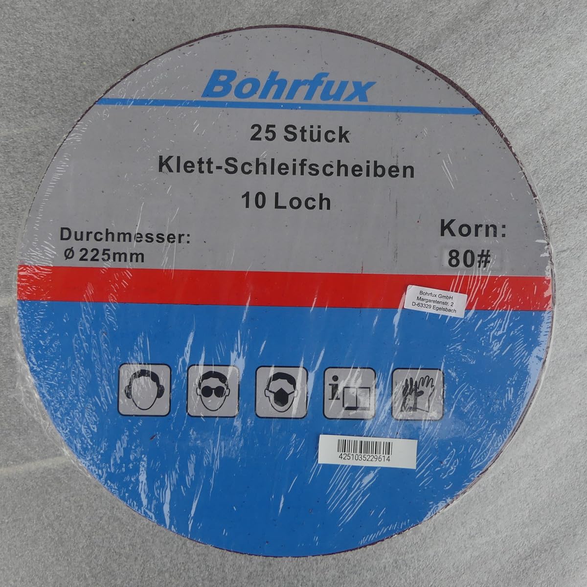 100 discos abrasivos de KLETT Ø 225 mm con 10 agujeros, grano P80, lijadora excéntrica de cuello largo, lijadora orbital de Bohrfux