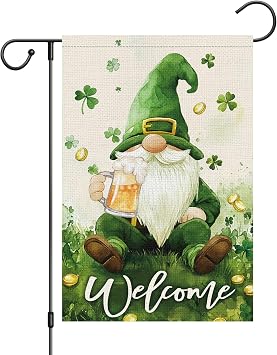 St Patricks Day Gnome Garden Flag 1218 Inch Double Sided Lucky Shamrock Small Burlap Welcome Green Clover Holiday Outside Yard Flag