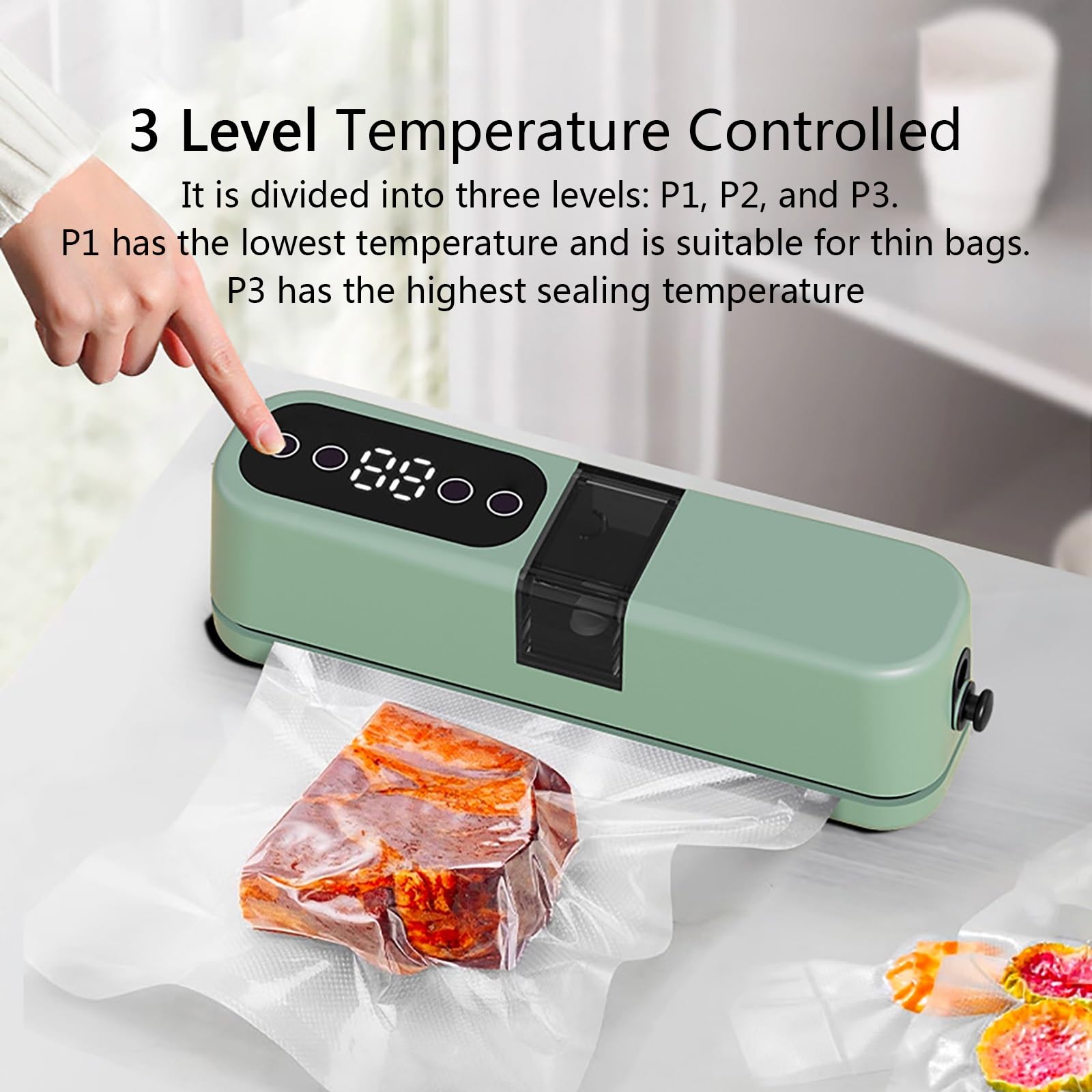 Máquina Compacta De Sellado Al Vacío, Sistema Automático Inteligente De Conservación De Alimentos para La Preparación De Carne, Queso y Comidas(Green)