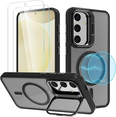 Jasmeas Funda compatible con A53 5G con 2 protectores de pantalla, con soporte de anillo, borde dorado rosa, funda de soporte de 360, funda delgada