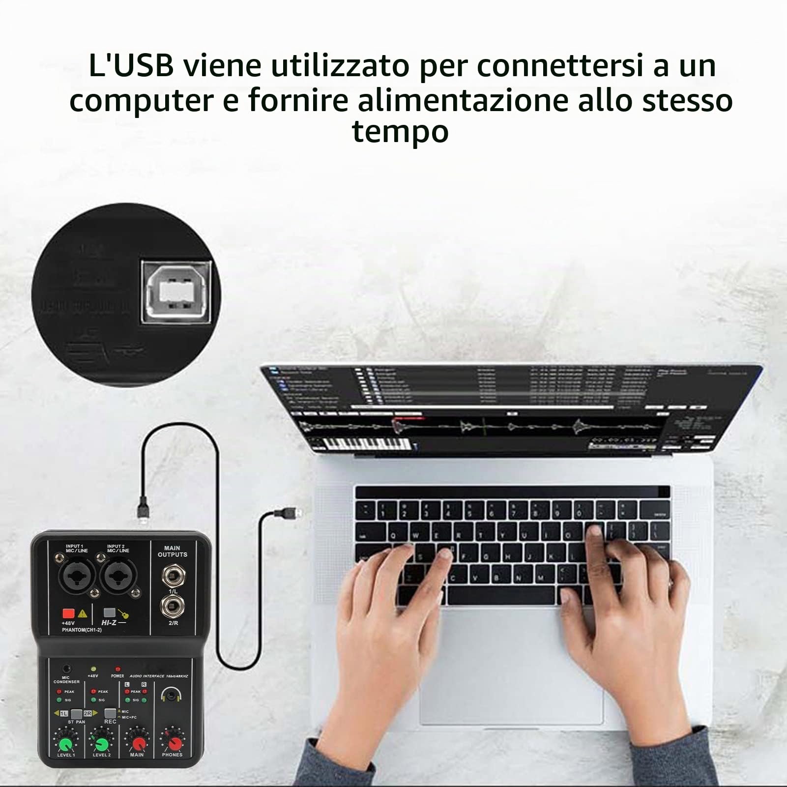 Mixer Audio a 2 Canali, Console di Missaggio Audio con Alimentazione Phantom USB 48V Mixer DJ Professionali, Mixer Audio Controller DJ, per Registrazione, Streaming Live,Podcasting