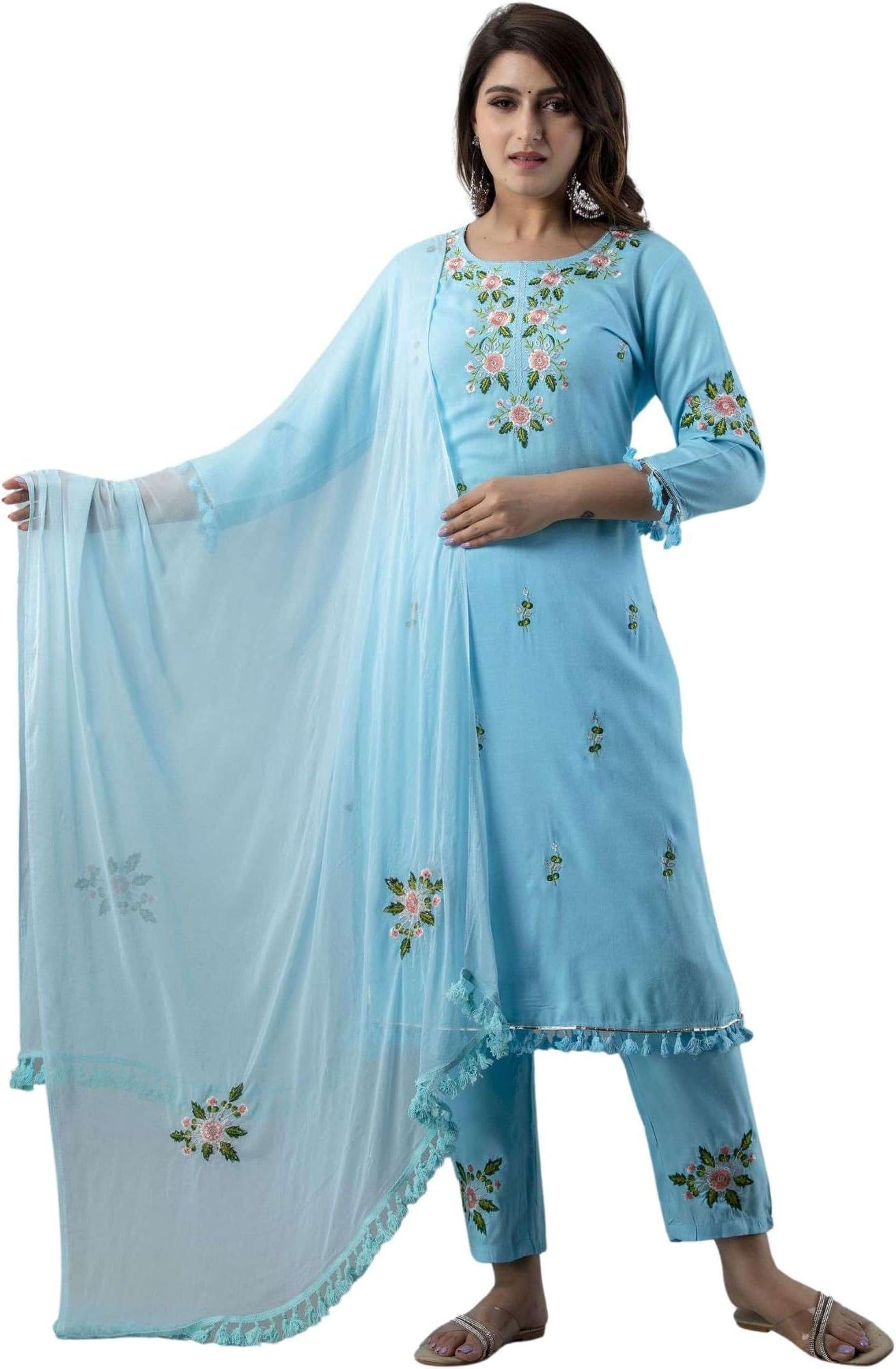 JG Women's Ethnic Wear Collection Rayon Straight Embridered Kurti & Pant Set With Dupatta