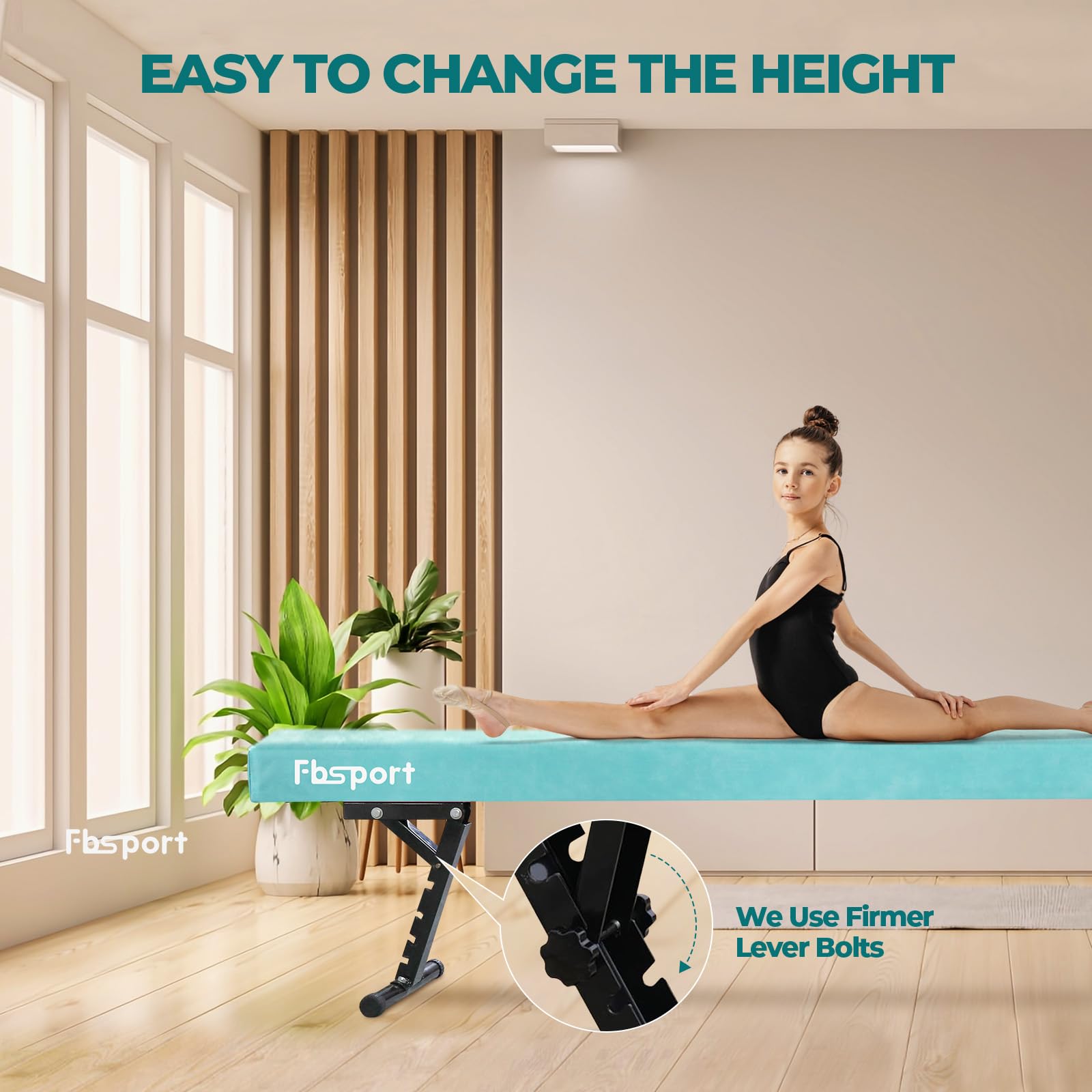 trave ginnastica artistica Regolabile 244CM, 5 altezza regolabiletrave ginnastica trave di equilibrio ginnastica ad alto e basso livello Fascia da pavimento Altamente stabile per bambini/adulti Verde
