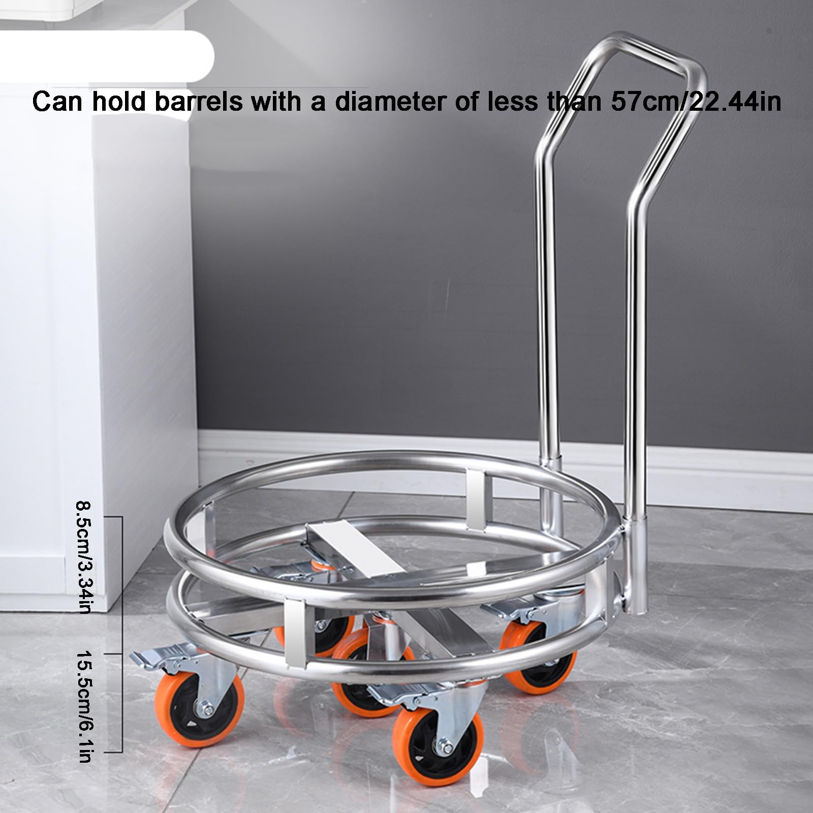WIGING Robuster Edelstahl Suppentopfständer Mit 5 Rädern Gasflaschenständer Mit Schubstange Suppentopfwagen Für Restaurant Küche Bar Hotel Garage(Diameter: 57cm/22.44in)
