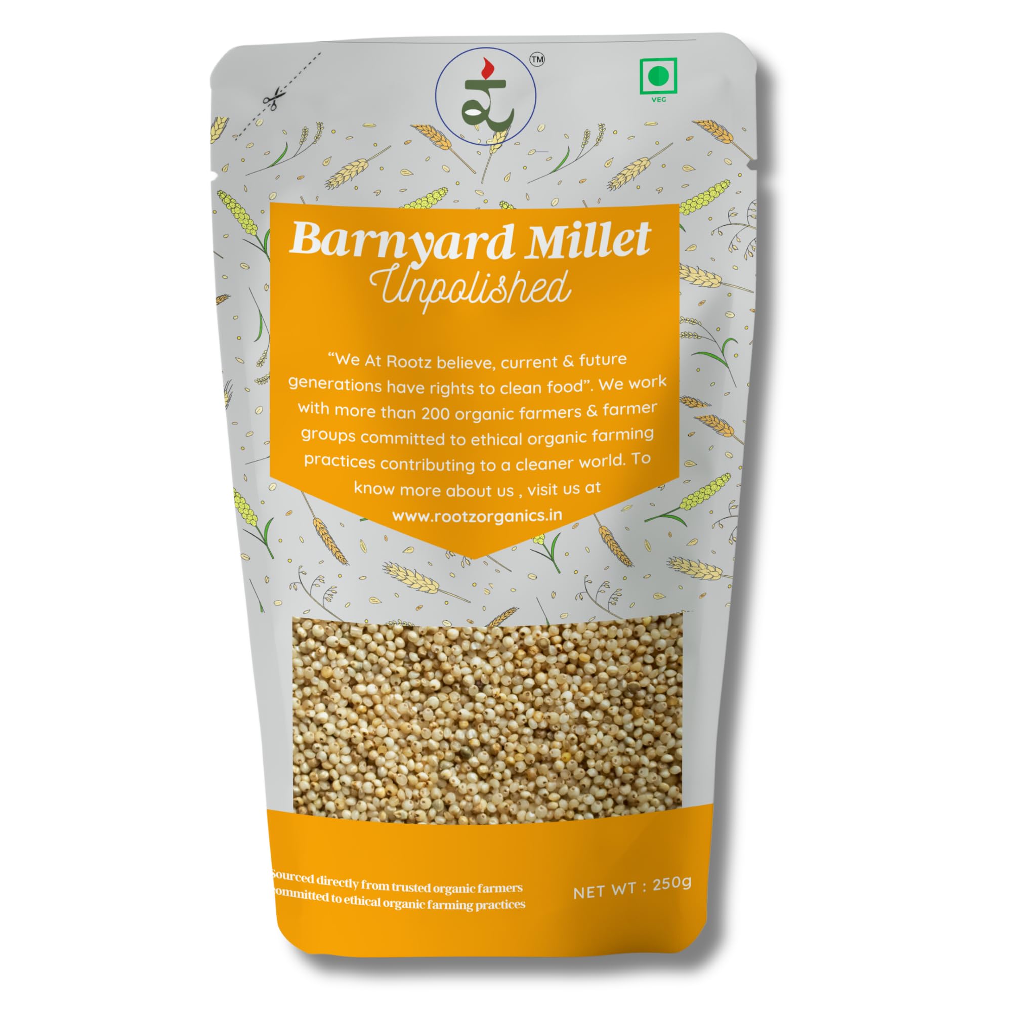 Rootz Organics Barnyard Millet 250gram - Whole Grain | 100% Natural & Gluten Free | No Chemicals & Preservatives | High Plant Protein | Unpolished High Fiber (250gm - Pack of 1)
