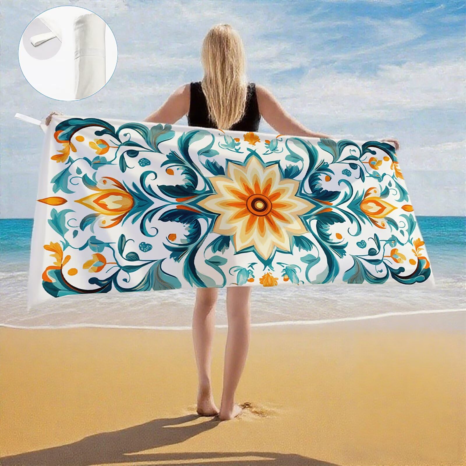 Mikrofaser Strandtuch 180x100 cm, Strandtuch Retro Sandfrei, Schnelltrocknendes und Strand Sonnenschutz Funktion Mikrofaser Handtuch groß für Badezimmer Strand Schwimmen Camping Strand Zubehör Q-298