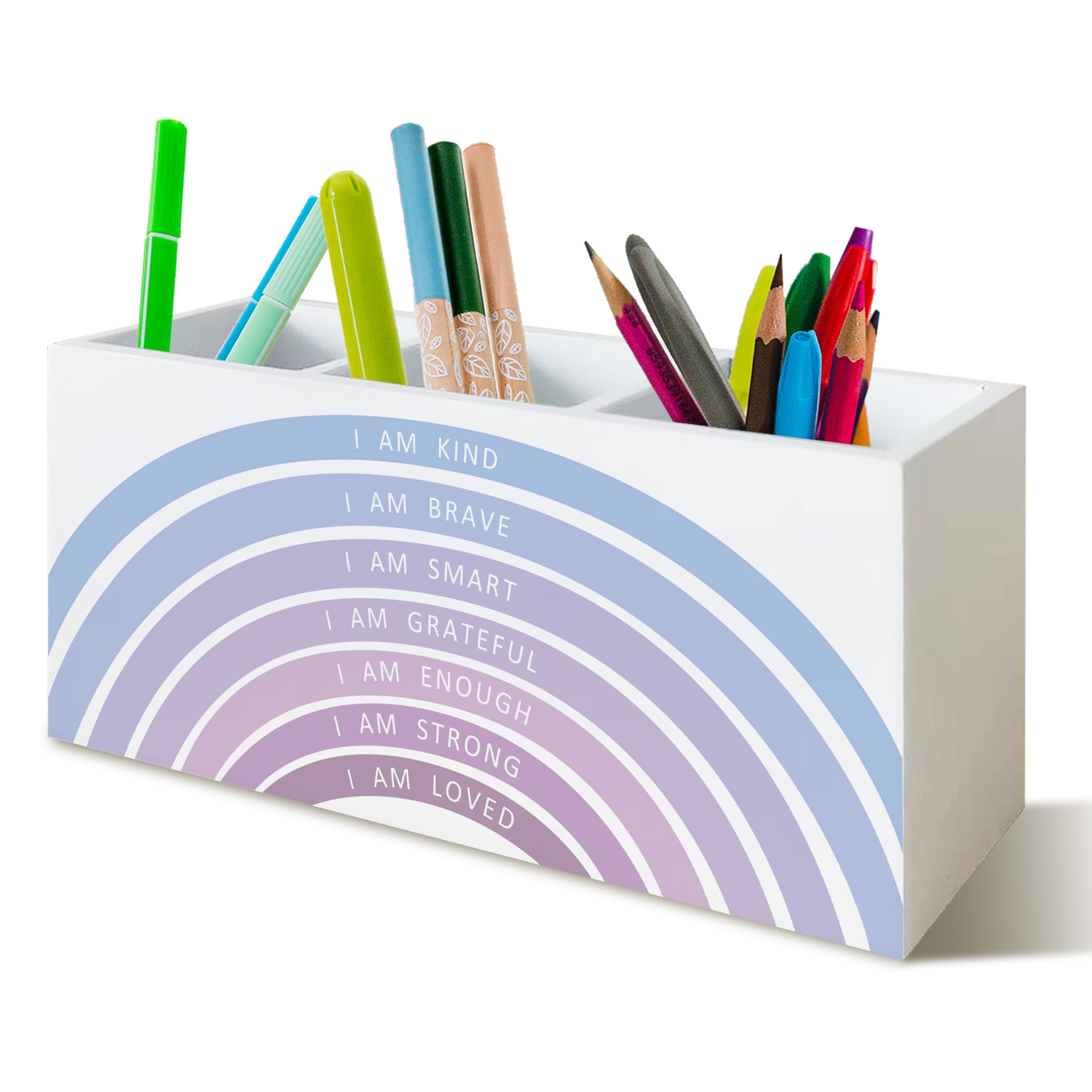 YTRGI Purple Boho Rainbow Positive Affirmations Pen Pencil Holder for School Classroom Office Desk, Book Center Calming Corner Playroom Decor, Inspirational Makeup Brush Toothbrush Holder Organizer