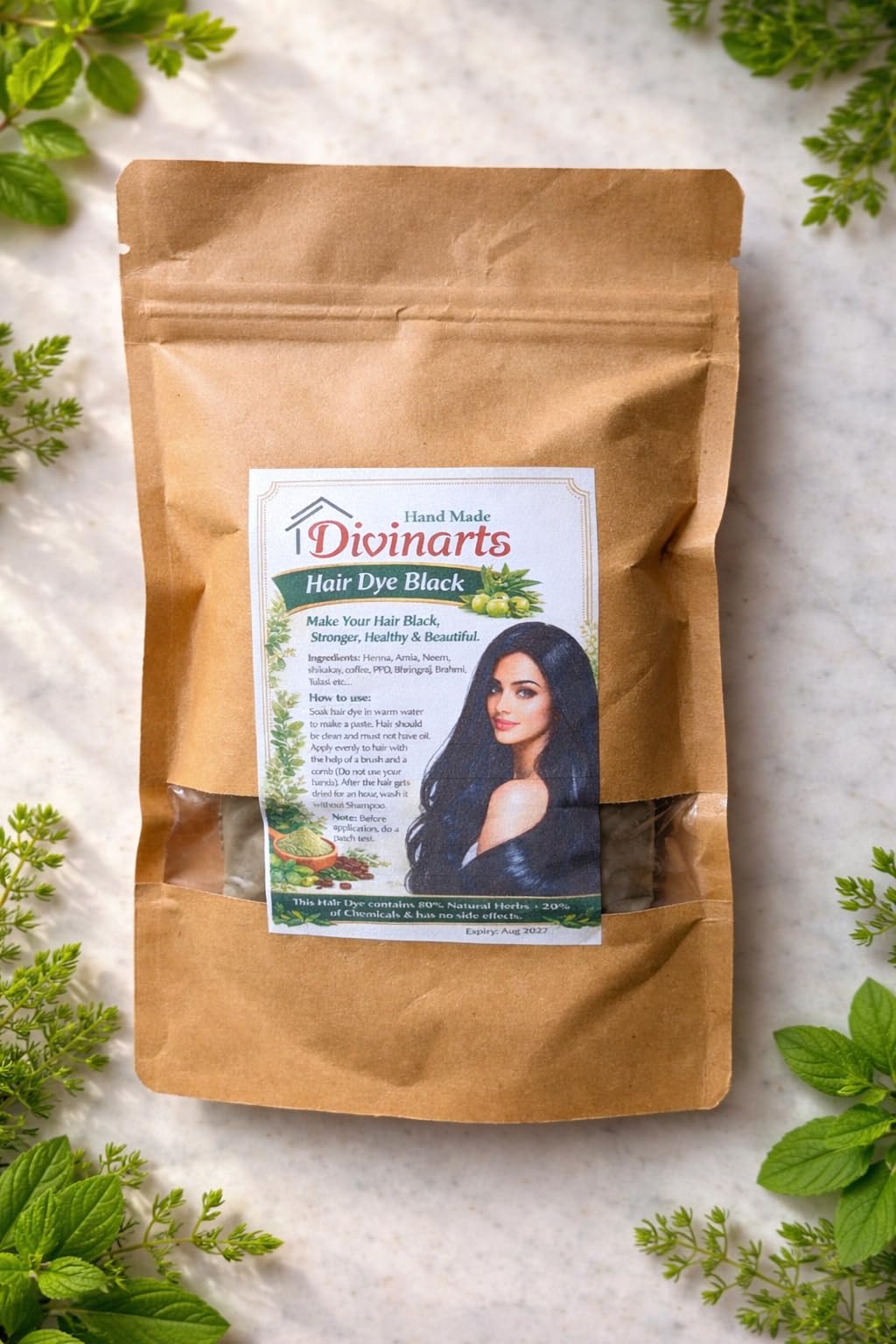 Herbal Black Hair Dye | Natural Hair Color Powder with Henna, Indigo, Amla & Bhringraj | Long Lasting Black Hair |-picture-32