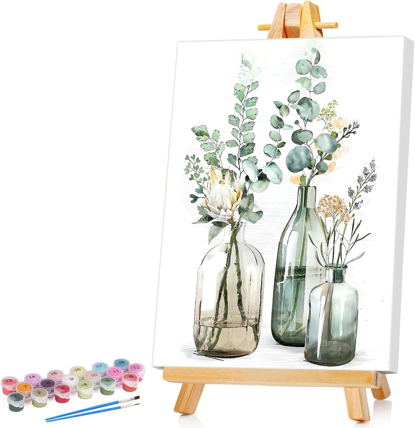 Ginkko Framed Paint by Numbers Kit for Adults Beginner & Kids Ages 8-12, Without Easel, Easy Acrylic on Canvas 8x12 inch with Paints and Brushes, Bottle Flower for Home Wall Decor Gift