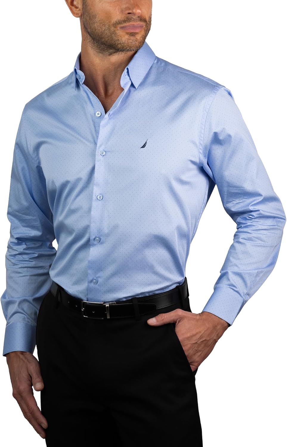 NAUTICA Slim Fit 100% Cotton Mens Dress Shirts Long Sleeve Wrinkle Resistant Formal - Image 2