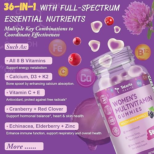 Miniatura 2 de Totaria Gomitas multivitamínicas sin azúcar para mujeres mayores de 14 años con hierro, inositol, folato, biotina, gomitas multivitamínicas diarias